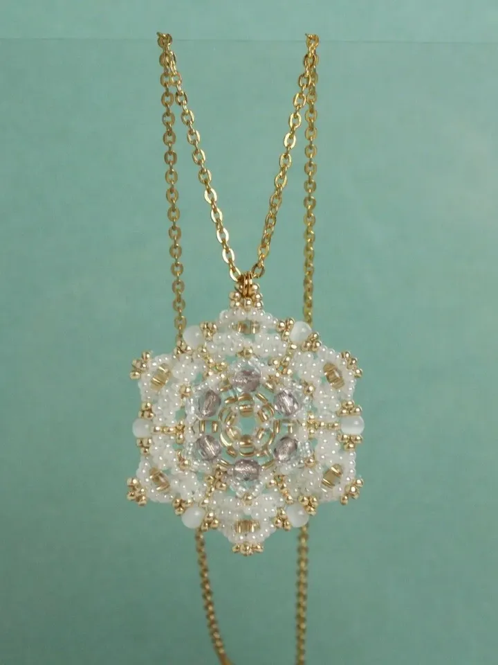Snowflake Necklace Seed Bead Pendant Beaded Snowflake Beadwork Jewelry pendant on chain white pendant