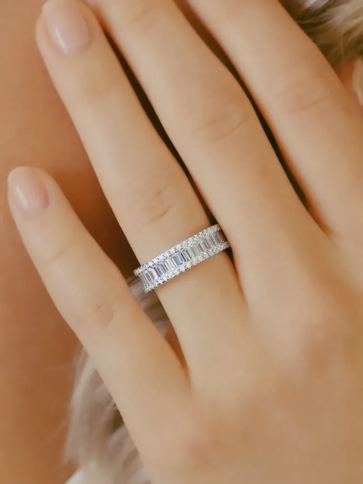 WEDDING RING BANDS | Moissanite Baguette Ring Band | Ring For Engagement | Bridal Wedding Ring | Unique Design 4.5 Ctw 14k Gold Ring