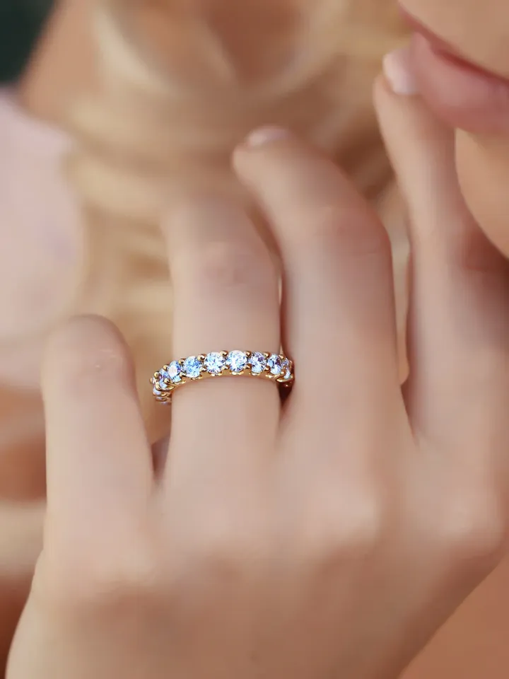 FULL ETERNITY RING | 2 Carat Moissanite Diamond Eternity Ring Band | Moissanite Round Cut Diamond Gold Wedding Ring | Women Wedding Gift