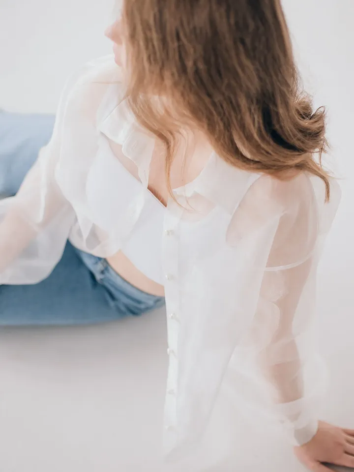 Victorian shirt, White blouse, Organza blouse, Bridal party shirts, Puff sleeve blouse, Voluminous long sleeves Wedding dress alternative