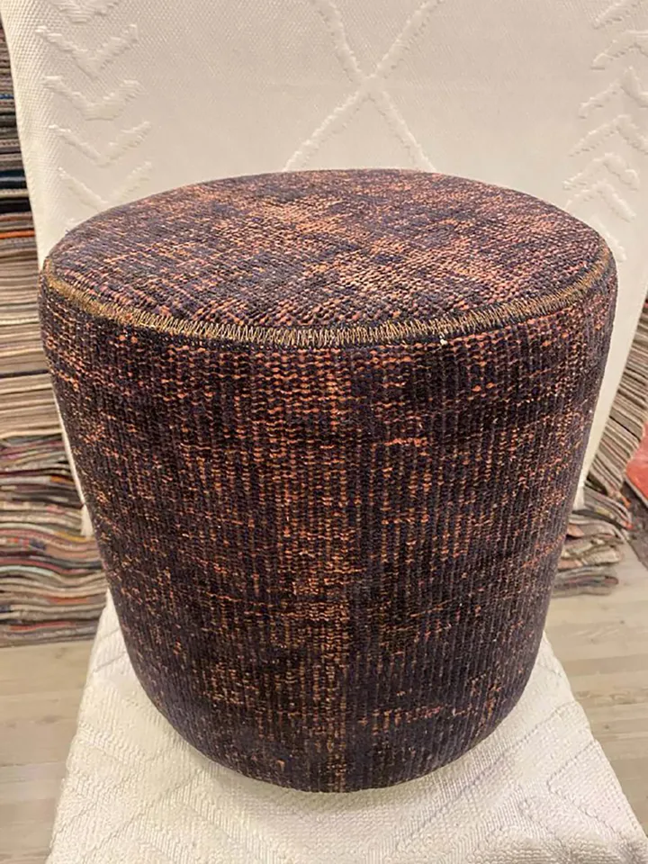 BohoCozy: Handmade Patchwork Ottoman Pouf, Bohemian Kilim Rug, 35x40x35cm for a Cozy Home Decor .