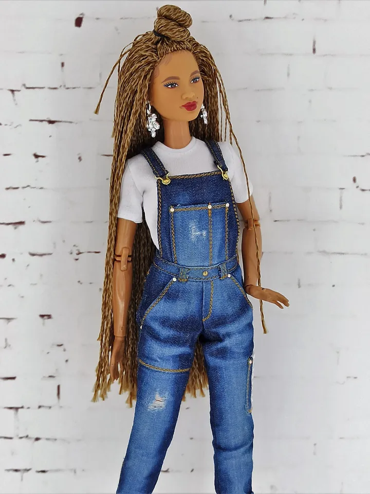 Dark Blue Denim Overalls for Barbie Doll and other dolls of a similar format (Fashion Royalty, Poppy Parker and others)