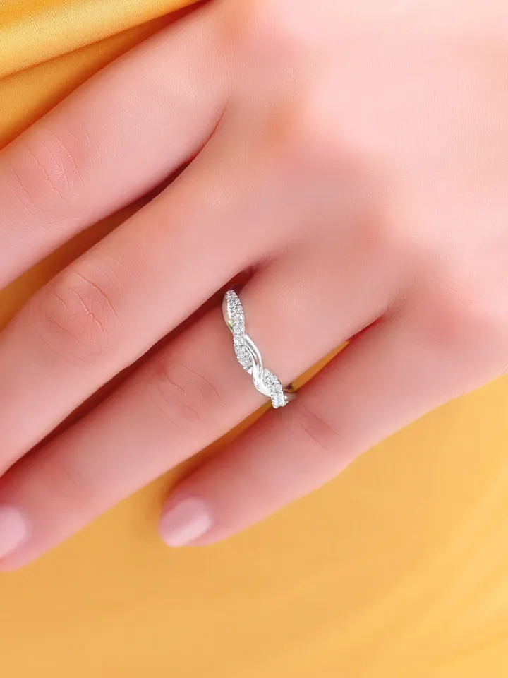 TWIST DIAMOND RING | Moissanite Diamond Mobius Wedding Ring Band | 14k Gold Spiral Ring Band | Women Birthday Gift | Minimalist Gold Ring