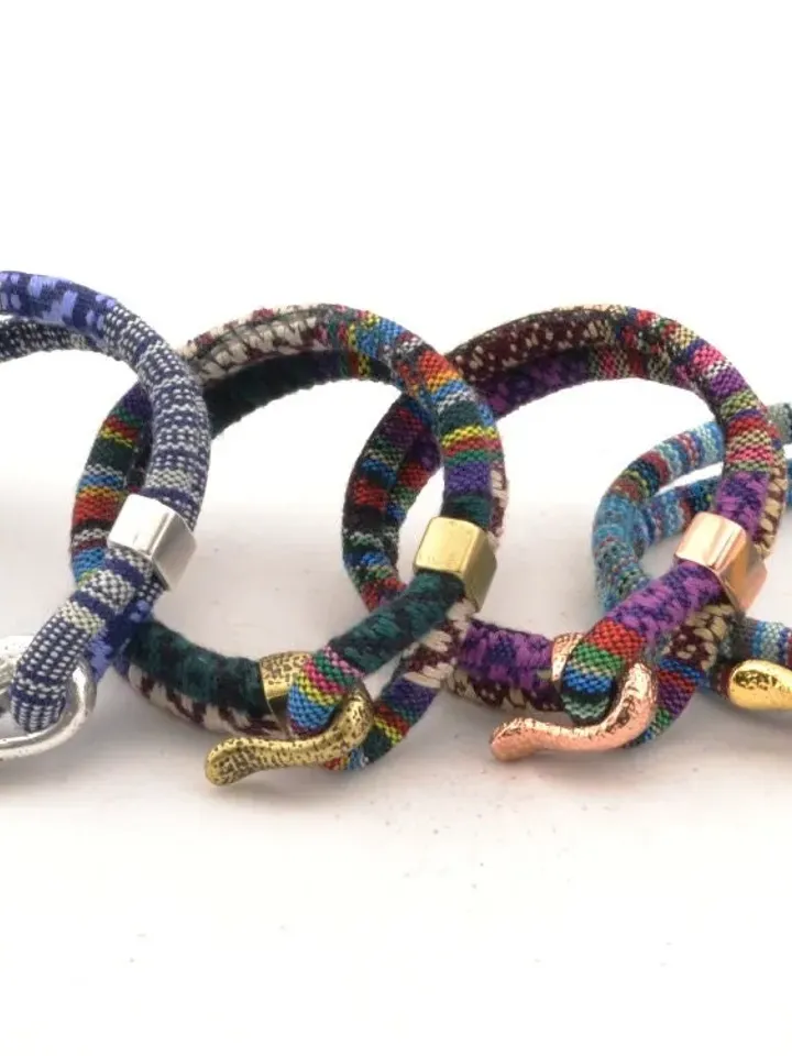 Ethnic Bracelet with Gold Clasp - Festival Jewelry Tribal Pattern - Surfer Bracelet - Unisex Gift for Best Friends - Woven Fabric Cuff