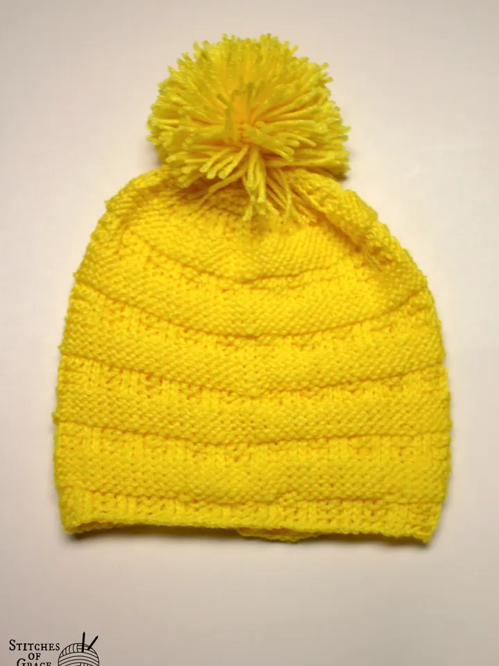 Slouch Hat with Pompom for Ladies, Slouchy Winter Hats, Patterned Hat, Yellow Hat, Great Christmas Gifts for Her, Stocking Stuffers for Girl