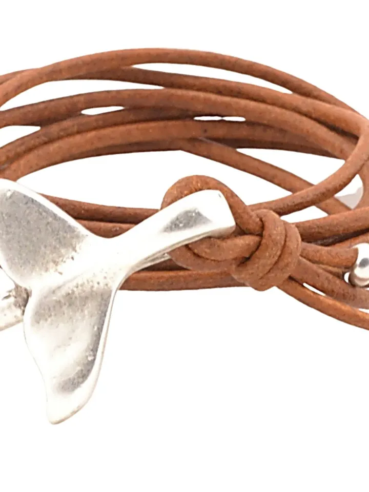 Couples Whale Tail Wrap Leather Bracelet, Matching Jewelry Gifts for Her and Him, Surfer Beach set of 2 Unisex Holiday Bracelet Fish Tail