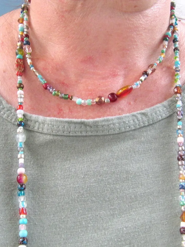 Hippie long necklace open ibiza style, boho beads necklace, wrap necklace hippie style, gift for woman special chain, jewelry hippie colors