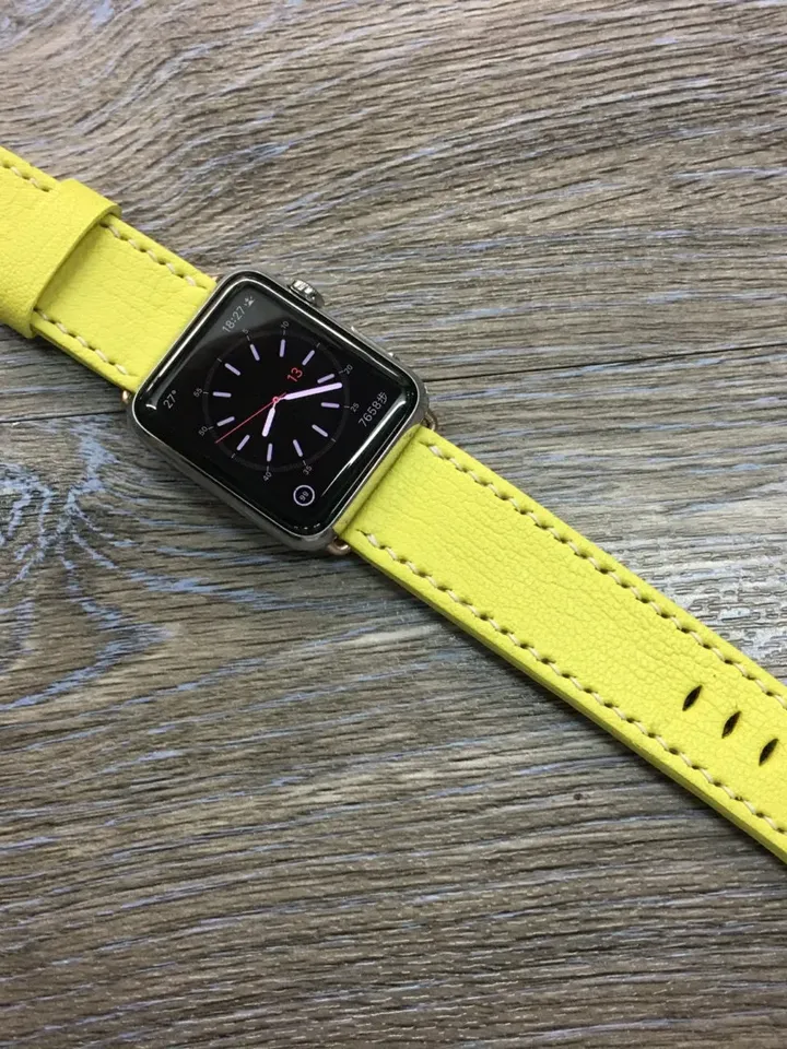 Valentines Day Gift Ideas, Yellow Genuine Leather Apple Watch Ultra 49mm 45mm Series 8, Apple Watch Band, Smart watch Straps for Apple SE