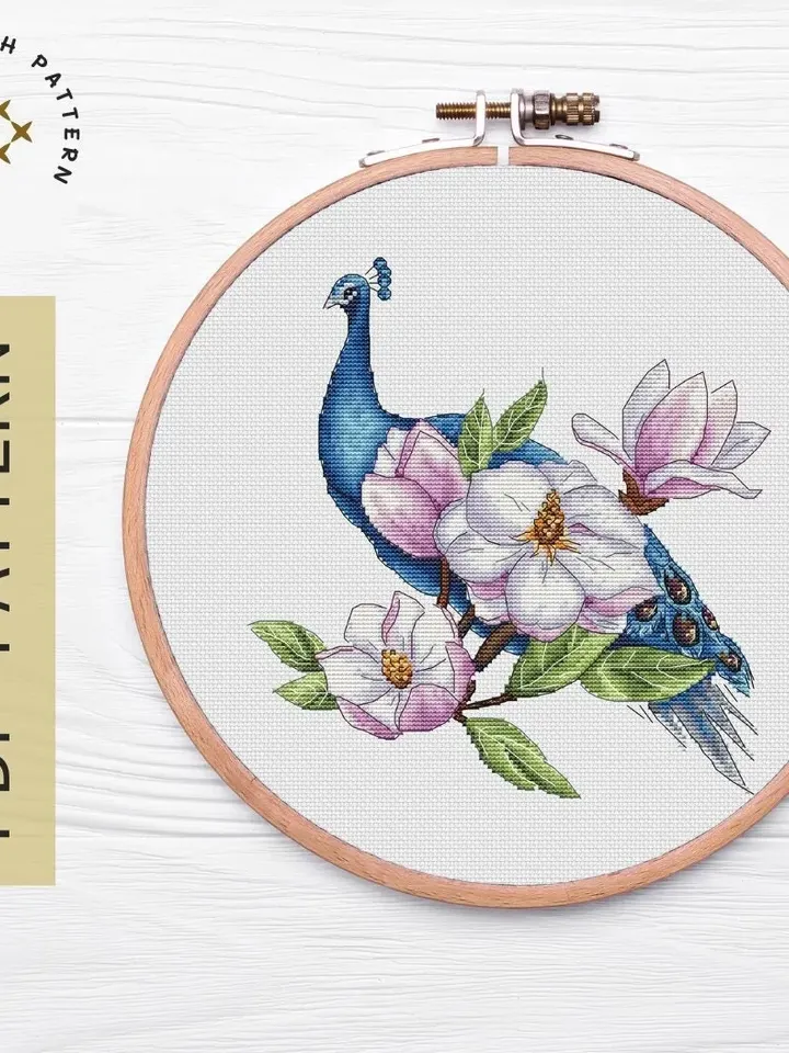 Peacock Cross Stitch Pattern PDF Instant Download - Peacock Watercolor Cross Stitch Pattern - Bird Cross Stitch Pattern