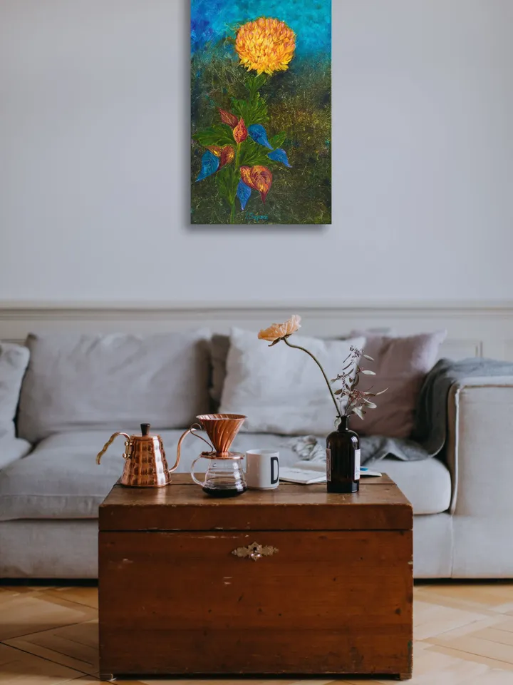 Chrysanthemum flower oil painting Picture of chrysanthemum flower Modern contemporary artwork