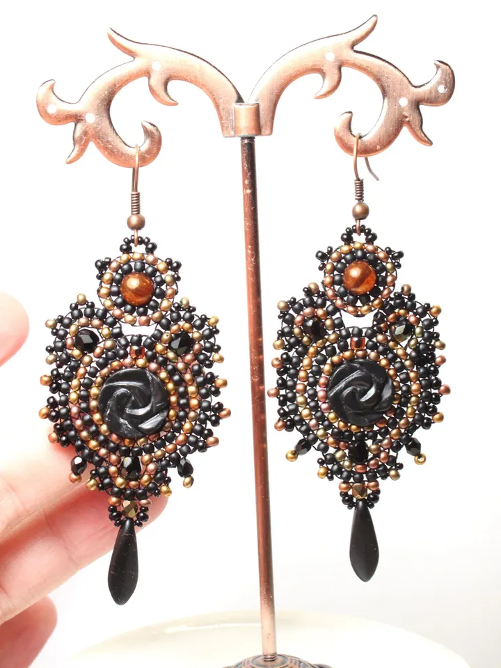 Black agate earrings beaded ethnic boho earrings