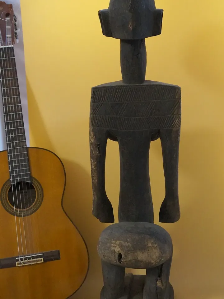 Bamana (Bambara) - Vintage African Female Statue from Mali, Tribal Wood Carved Figure, Rare African Sculpture for Collectors