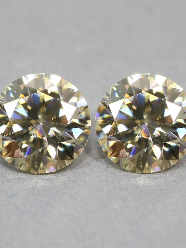 1.93 CT Stunning ! Golden Yellow Moissanite Pair Excellent Round Cut
