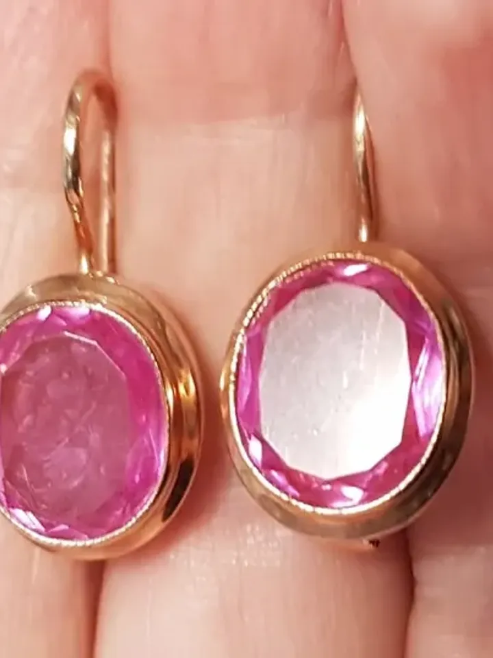 Rare Original 14K Earrings Rose Stone "Honeycomb" cut USSR 583 Rose Gold Soviet Retro Russian Women's jewelry Vintage