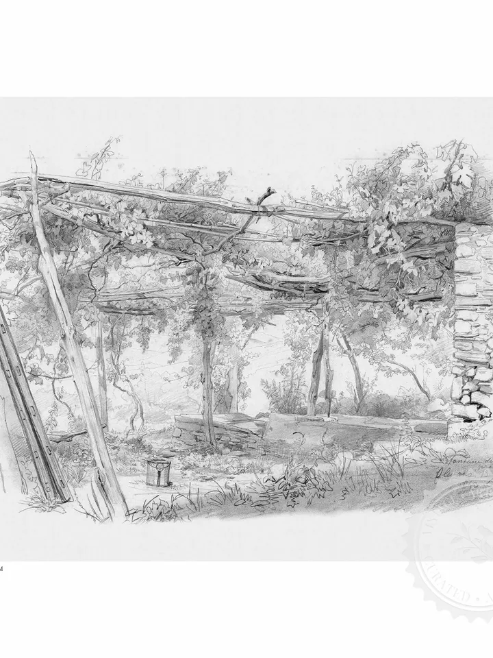 Antique Landscape Sketch, Neutral Farmhouse Vintage Print, Printable Country Scene Art, Downloadable | 378