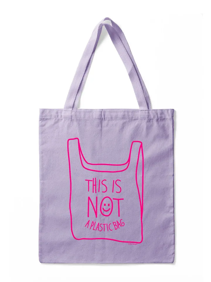 NOT A PLASTIC tote lila is a eco vegan friendly reusable grocery bag, market bag or gym bag. Say No to Plastic with this anti plastic tote.