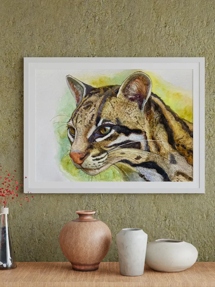Ocelot watercolor painting,wild cat painting,ocelot painting,animal,leopard art
