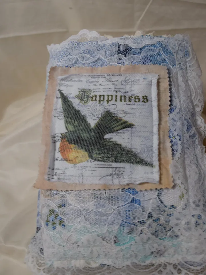 Happiness-Fabric Journal-Handmade Junk Journal-Repurposed Journal