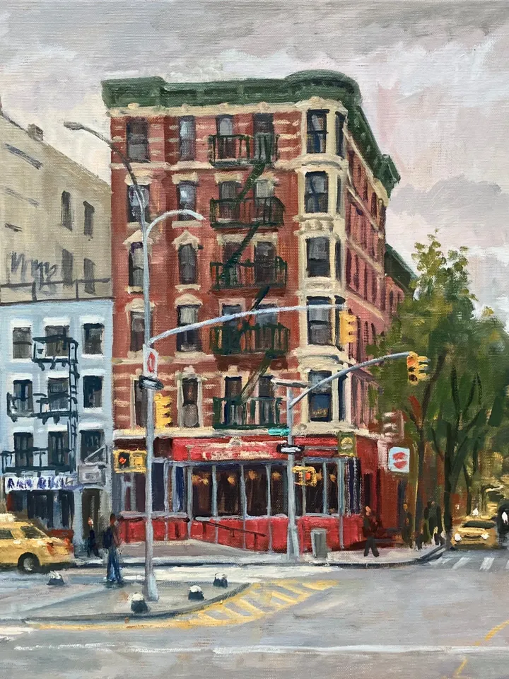 Large Original New York Cityscape Painting - From Houston and Clinton/Ave B/East Village/NYC - Oil on Linen, Impressionist Signed Original