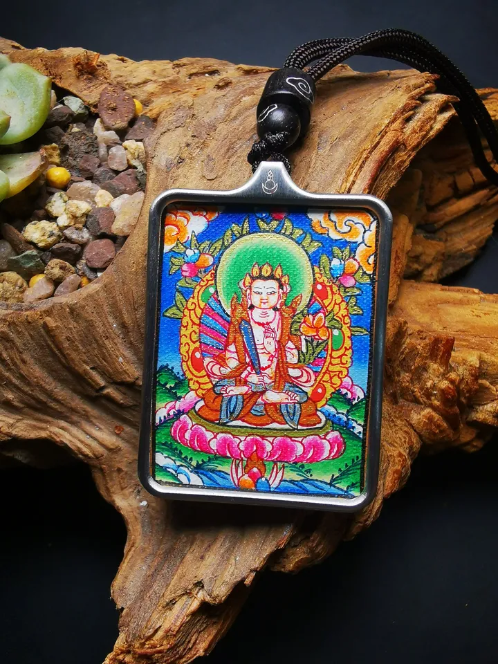 Gandhanra Handpainted Locket Thangka Amulet,Manjusri,Wisdom Buddha,Packed in Gau Shrine Box