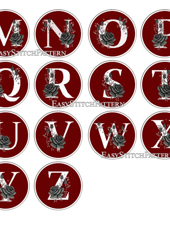Monogram cross stitch pattern DIY Letter A cross stitch Roses cross stitch Gothic