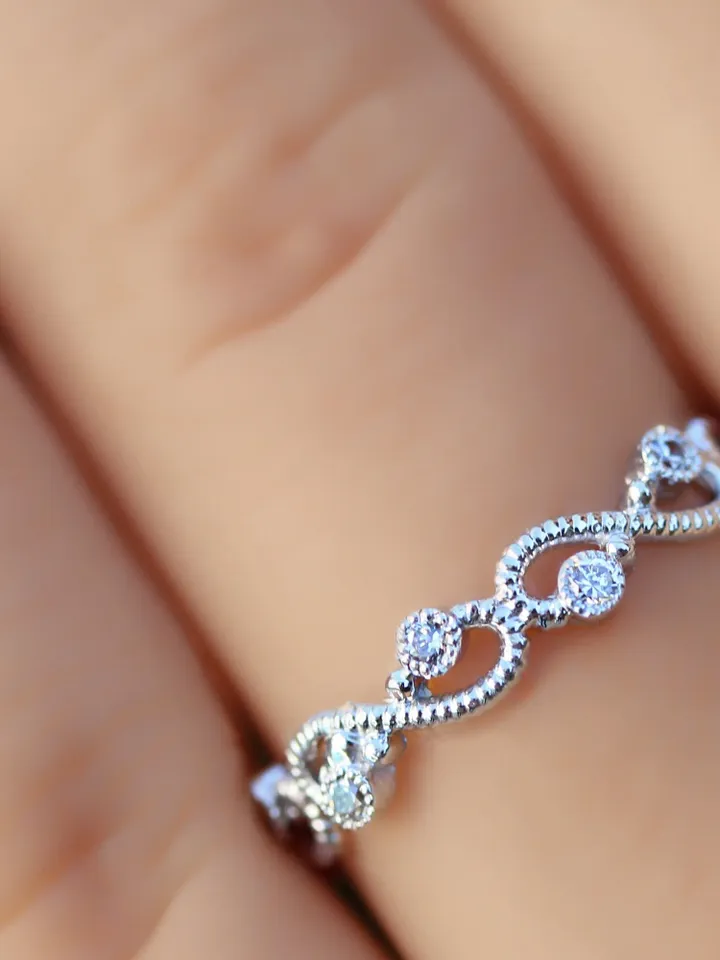 INFINITY SHAPE RING | Tiny Diamond Stacking Dainty Gold Ring | Women Promise Ring | Modern Wedding Band | 14k Solid Gold Bridal Jewelry