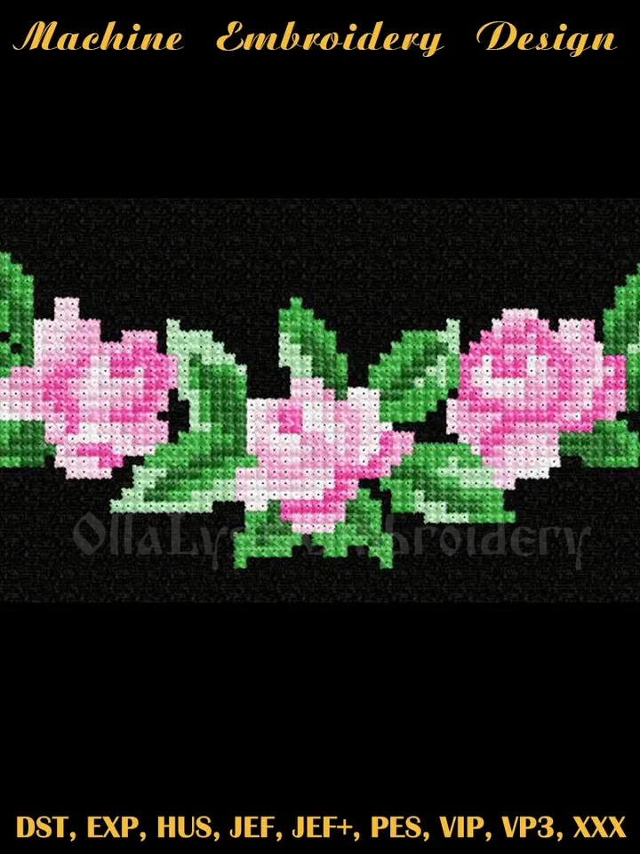 Rose border cross stitch machine embroidery design