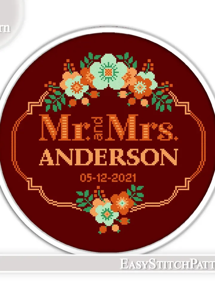 Wedding cross stitch pattern. Floral Wreath cross stitch pattern. DIY. Flower border.