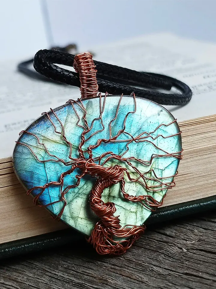 Rainbow Labradorite Necklace. Wire Wrapped Tree of Life Pendant. Valentines Day gift to a girl from a girl