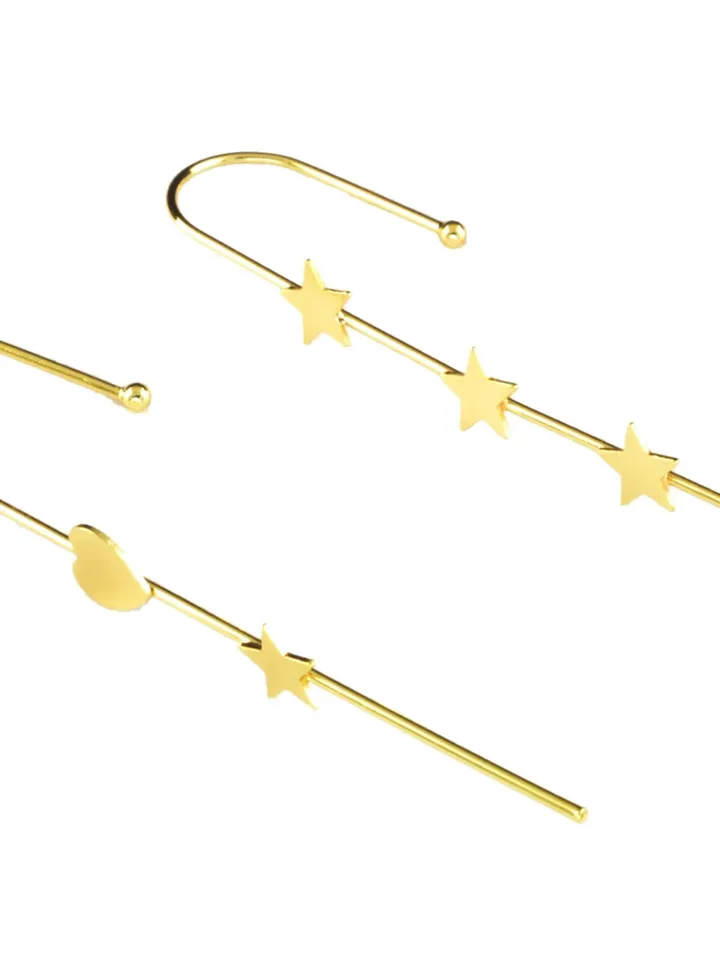 Edgy Ear Hook with Stars, Ear Wrap Crawler, Hook Earrings, Single Earring, Pin Ear Cuff,  Edgy Pin Hook Ear Cuff, Star Ear Climber Earrings