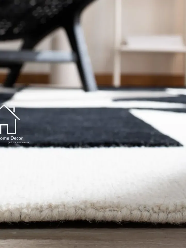 AYKA Black & White Hand Tufted Rug 100% Woolen Area Rug For Hall Kitchen Living Room Bed Room Dining Room Kids Room Carpet Christmas Gift