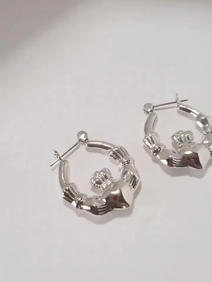Hoop Earrings, solid 925, Sterling Silver hoop Loop earrings, Claddagh Hoop Earrings, Hoop earrings for women, loop earrings