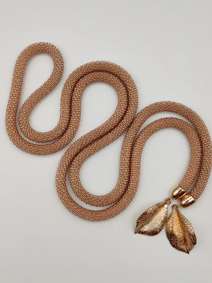 Gold color crochet lariat, Beaded long lariat, gold color lariat, Beaded crochet rope necklace, long necklace, handmade beaded necklace
