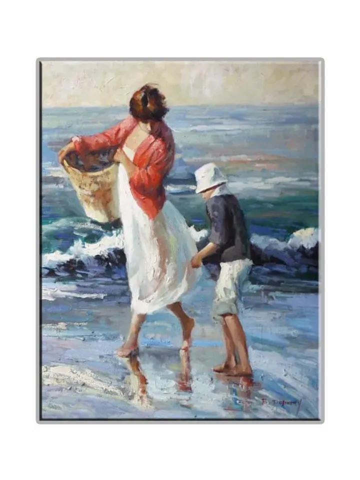Walking on the beach Print on Canvas , Floating Frame Option, Modern Wall Art, Extra Large Canvas Wall Art