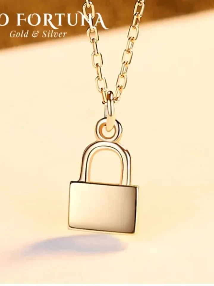 14K Gold Simple Padlock Lock Necklace Jewellery for Women, Gift, Anniversary, Love, Party, Minimalistic, Casual, Valentines