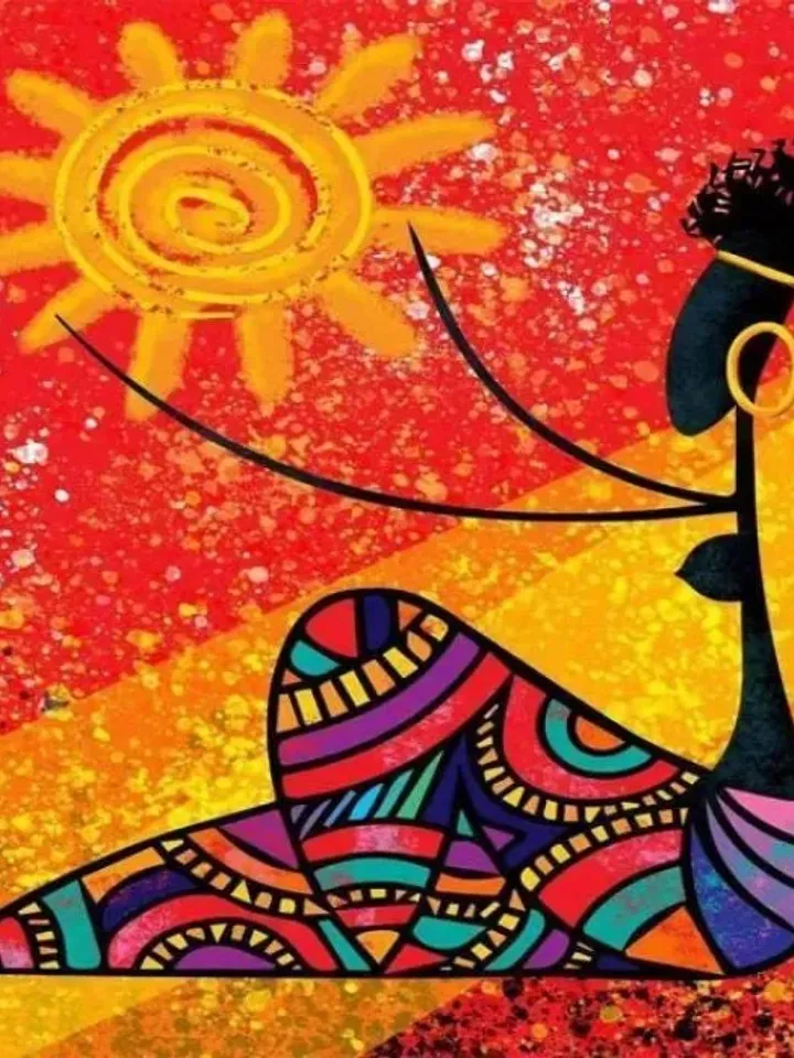 Canvas african sun Coloring by Number Set with Hoop , the art of painting, education and entertainment.