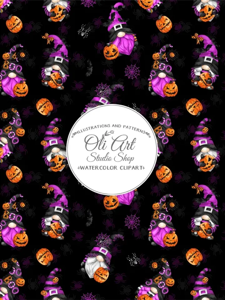Download Seamless patterns. Halloween gnomes. Happy holidays. Cute characters pink
