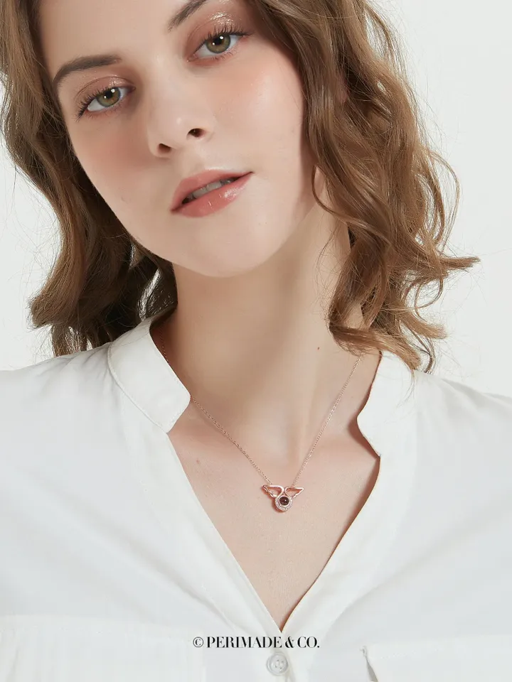 PERIMADE Angel Wing Projection Necklace • Customized Memorial Photo Pendant • Personalized Picture Inside Jewelry • Trendy Best Friend Gift