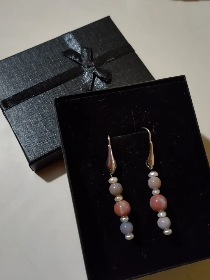 Sterling silver earrings with jasper and cultured pearls