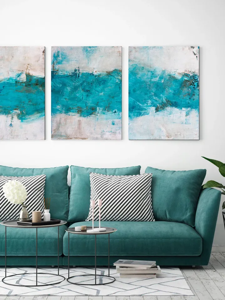 Blue Torquoise Painting, Sky Textured Painting, Nordic Style Canvas Art, Nordic Painting, Large Textured Painting, Acrylic Textured Painting
