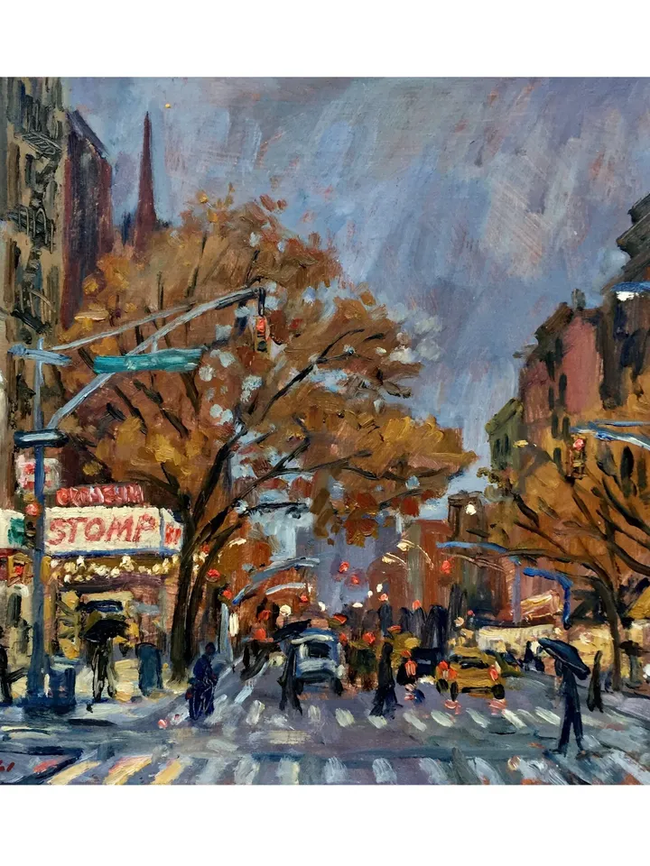 Original New York Cityscape Painting - 2nd Avenue/NYC Nocturne- 10x10 Oil on Panel, Urban Impressionist Night Scene, Signed Original