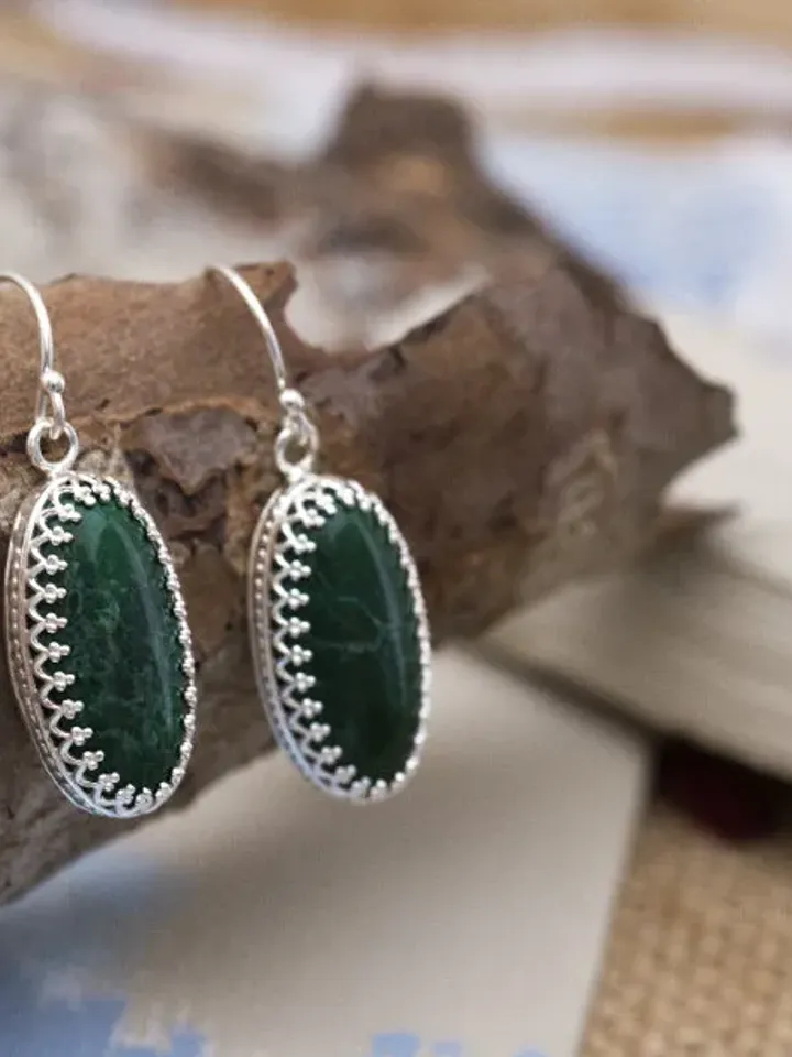 Sterling Silver Malachite Earrings