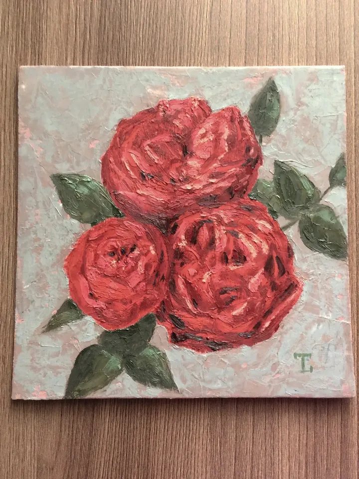 "Red Roses" oil small impasto painting flower stilllife original wall art picture artwork floral