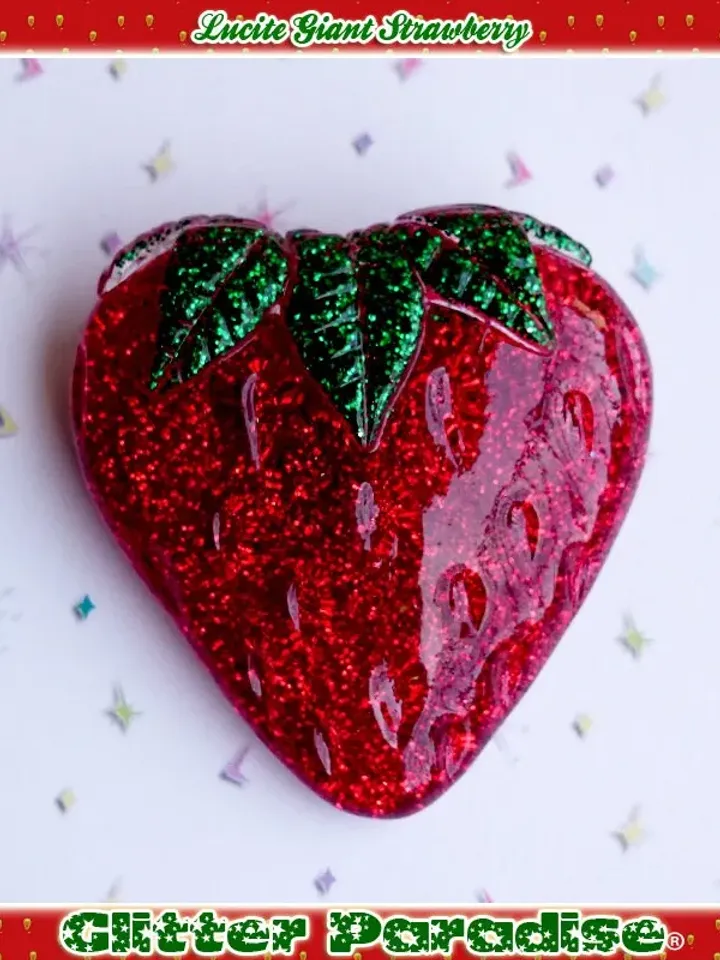 Lucite Giant Strawberry - Brooch - Strawberry Jewelry - Fruity - Strawberry Jewelry - Glitter Strawberry - 50s - 60s - Glitter Paradise®