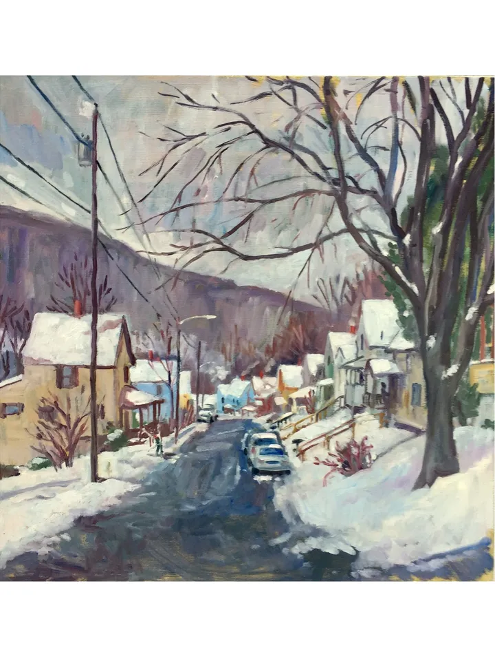 Winter Landscape Painting -Toward Vermont/Deep Snow- 20x20 Oil on Canvas, Plein Air American Art, Signed Original Impressionist Snow Scene