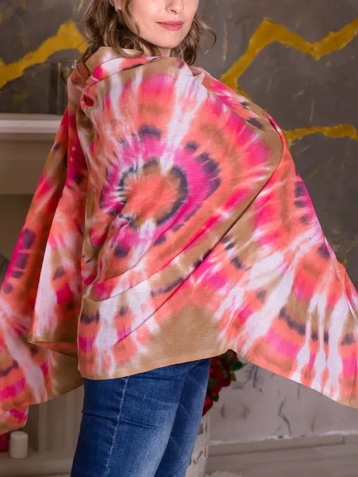Cotton scarf Orange long tie dye scarf Handmade gift mother's day Tie dye scarf