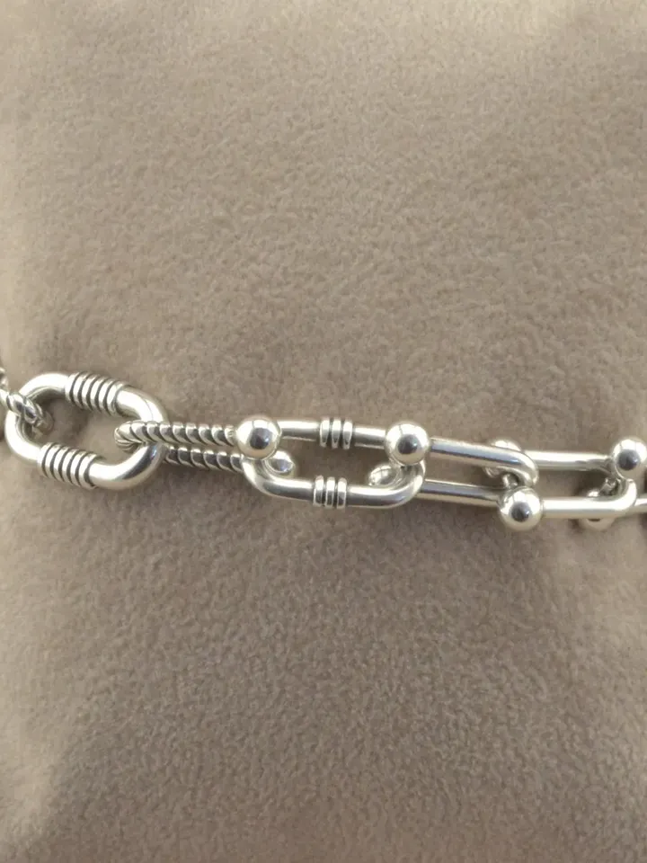 Edgy U Link Chain Bracelet Men Women, Rock Style Gold Silver Ball End Horseshoe Chain w/ Toggle Clasp, Stacking Bracelet Horse Shoe Links