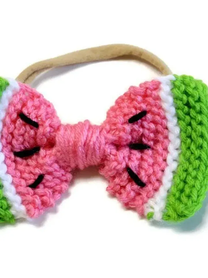 Yarn Watermelon Bow Set, Fruit Hair Clip, Bows on Nylon Headband or Clip, Hair Bows for Girls, Pink Piggies Hair Clips, Large Big Hair Bows