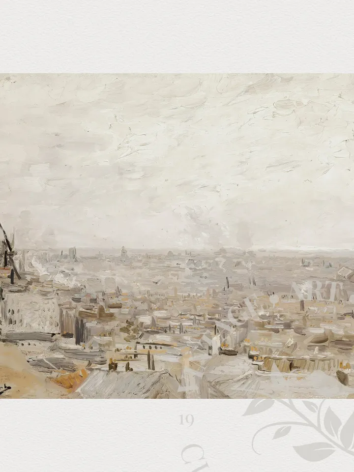 Abstract Vintage French Cityscape Oil Painting, Neutral Large Landscape Wall Art, PRINTABLE Downloadable Decor | 226