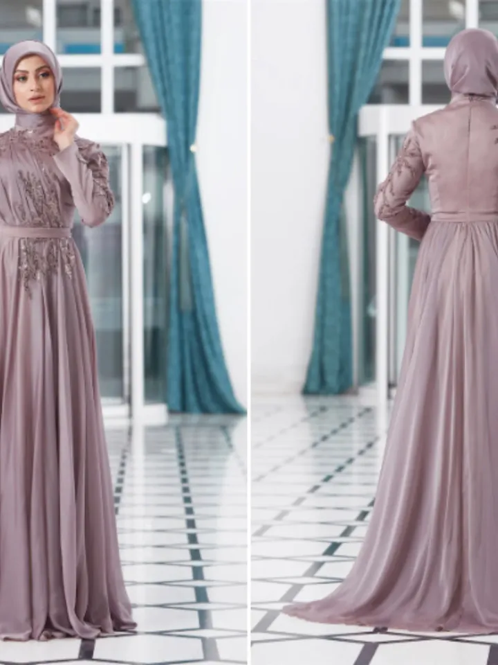 AHUNARE HIJAB - Vera Powder Chiffon Wedding Dress, Muslim Evening Gown, Nikah, Islamic Wedding, Engagement, Bridesmaid,